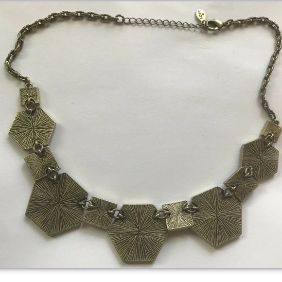 ANN TAYLOR LOFT Metallic Pave Hexagon Necklace - GOLD TONED - Picture 5 of 5